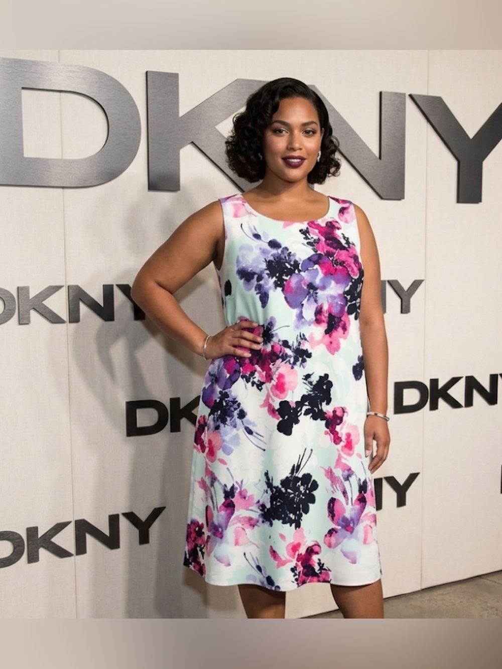 Authentic DKNY signature designer floral dress sz L